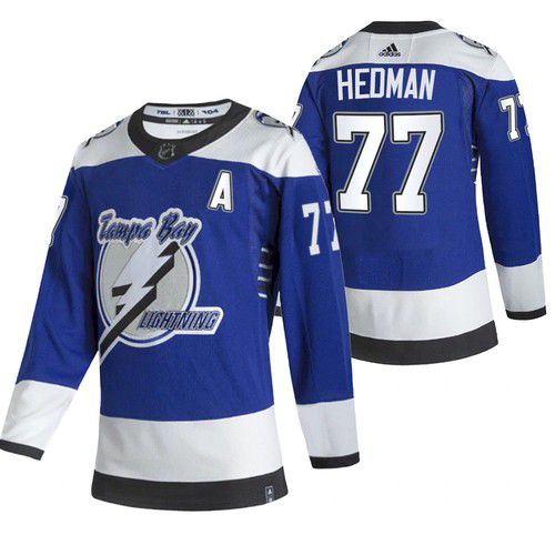 Men Tampa Bay Lightning #77 Hedman Blue NHL 2021 Reverse Retro jersey